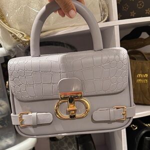 Elegant Gray Croc-Embossed Handbag